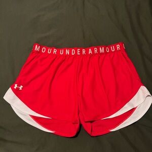 Under Armour Women's Red and White Athletic Shorts